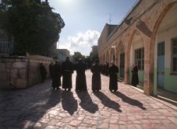 The Way of sorows, Calvary, first station. El-Omarija muslim school.