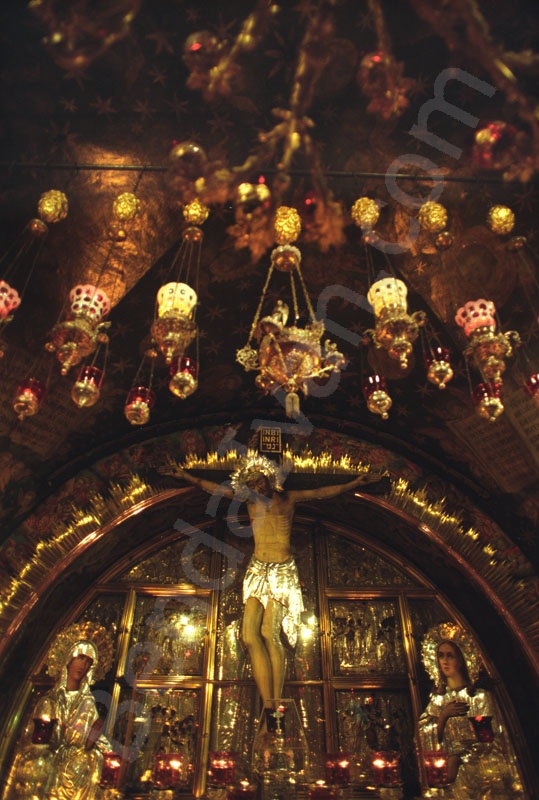 Golgotha – The Golgotha of today, accessible by step steps, has two chapels side by side, one Roman Catholic and the other Greek Orthodox. On the Roman side are two Stations: where Jesus was stripped 