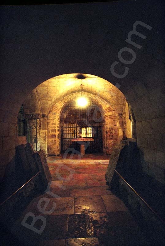 One can see the altar in the Chapel of Adam and the rock beneath the Golgotha. Adam’s  skull was buried here. When Jesus was crucified and his body was nailed, his blood was dripping down from the cro