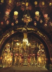 Golgotha – The Golgotha of today, accessible by step steps, has two chapels side by side, one Roman Catholic and the other Greek Orthodox. On the Roman side are two Stations: where Jesus was stripped 