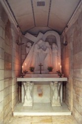 Way of Sorrow- Fourth Station. A bas-relief sculpture by Zieliensky indicates the place where Jesus met his mother.