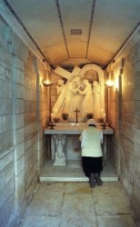 Way of Sorrow- Fourth Station. A bas-relief sculpture by Zieliensky indicates the place where Jesus met his mother.