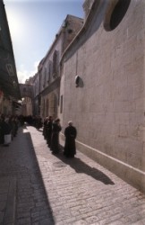 The Way of Sorrow, Second station: The Chapel of the Flagellation where tradition holds that Jesus was 
interrogated by Pilate. This modest chapel was built on the site of a Crusader oratory.

