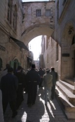 The Way of Sorrow, Second station: The Chapel of the Flagellation where tradition holds that Jesus was 
interrogated by Pilate. This modest chapel was built on the site of a Crusader oratory.

