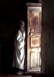 The entrance to the Coptic Chapel. Holy Sepulchre in Jerusalem.